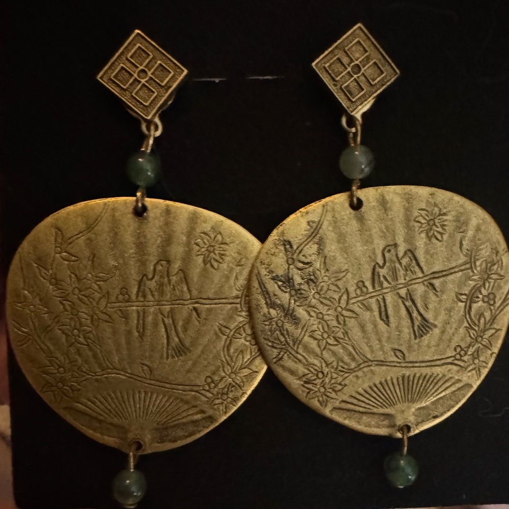 Elegant Gold Earrings with Green Accents